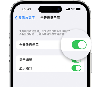 石碣镇苹果15预约维修分享iPhone15如何设置全天候显示屏幕可见 